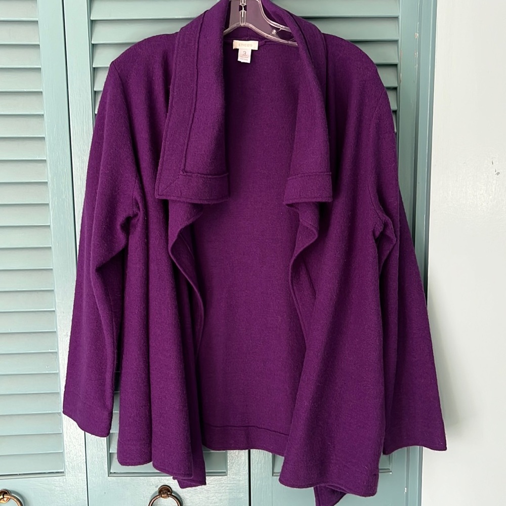 Chico’s purple 100% wool cardigan/jacket